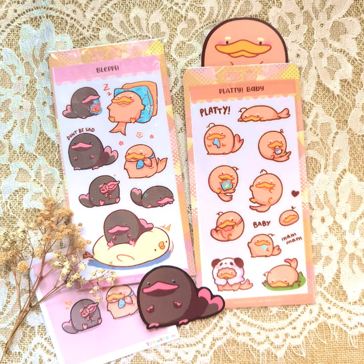 Platty Bleppi Frog Duck Otter Turtle Beluga Clear Stickers