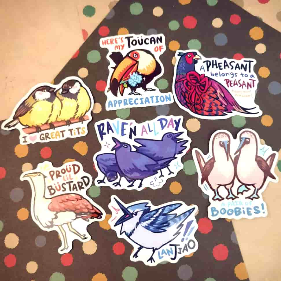 Punny bird stickers