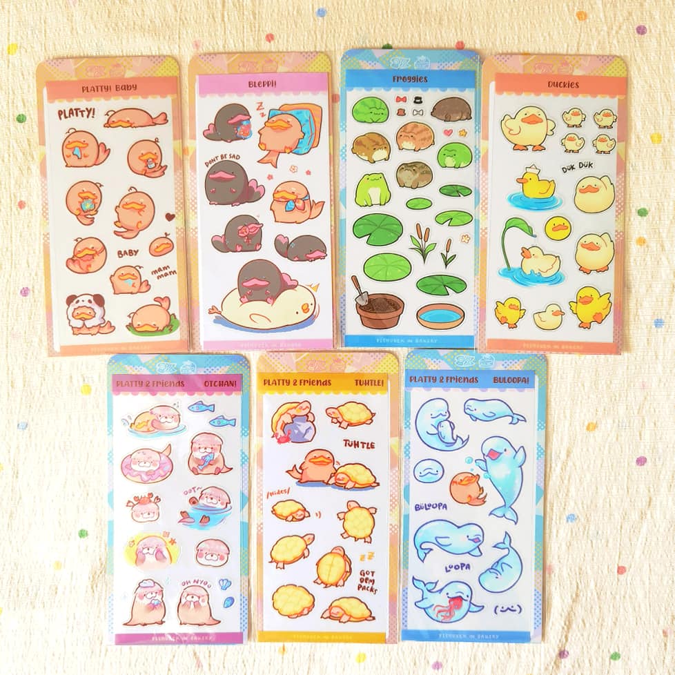 Platty Bleppi Frog Duck Otter Turtle Beluga Clear Stickers