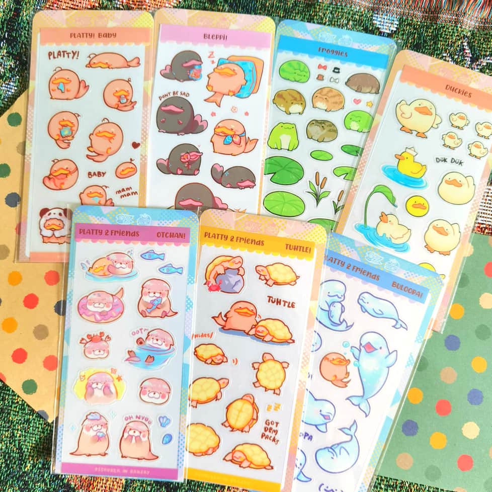 Platty Bleppi Frog Duck Otter Turtle Beluga Clear Stickers